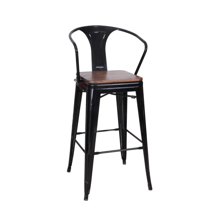 Tolix Wooden Seat Bar Stool With Backrest